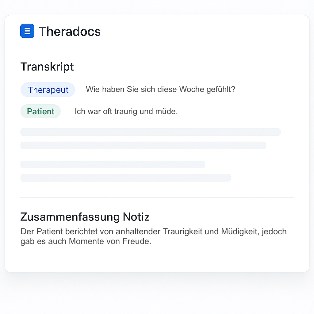 Beispiel Transkript und Zusammenfassung in Theradocs