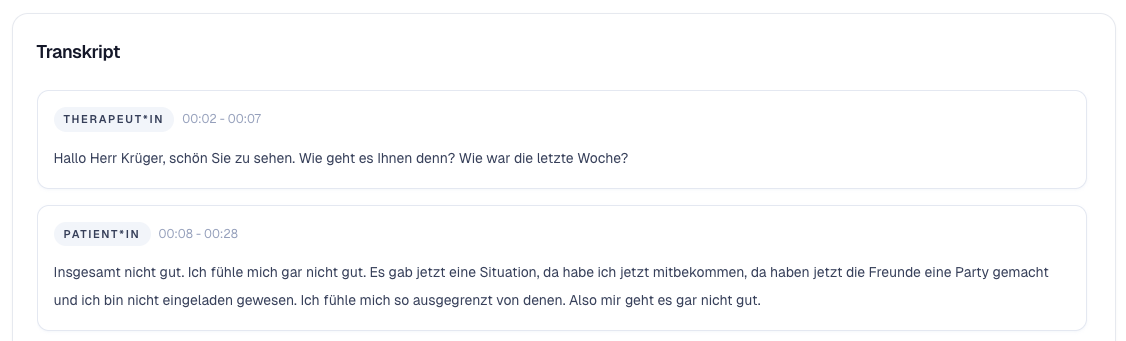Transkriptansicht in TheraDocs mit Gesprächsverlauf